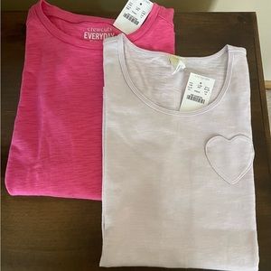 J.CREW 2 Crewcuts Pink Long Sleeve Tee & Heart Pocket Lavender Tank…